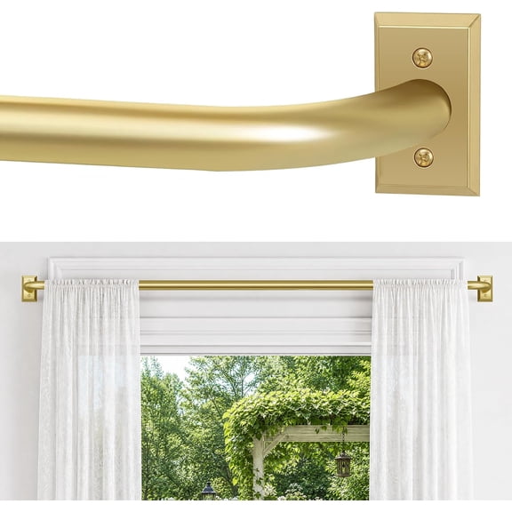 Gold Curtain Rods, Room Darkening Rod for Windows 48 to 90 Inches(4-7.5Ft), Wrap Around Curtain Rods, Heavy Duty Blackout Drapery, Modern Decorative Window Treatment Rod, Gold