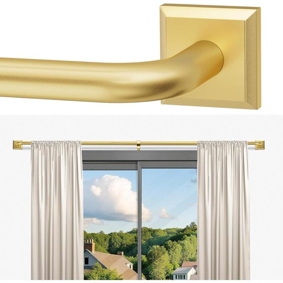 Gold Curtain Rods for Windows 28-48Inch Heavy Duty French Return Rod, Wrap Around Blackout Curtain Rods, Adjustable Room Darkening Drapery Rod for Bedroom, Living Room, Sliding Door & Outdoor Patio