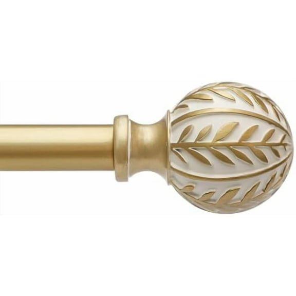 Gold Curtain Rods for Windows 48 to 84 inch,1" Adjustable Heavy Duty Window Curtain Rod with Leaf Finials,Rustic Decorative Drapery Rods Set,Size:36-88''