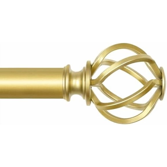 Gold Curtain Rods for Windows 48 to 84 inch, 1 inch Adjustable Decorative Curtain Rod 32 to 86 inch (2.6-7.1ft), Single Drapery Rod with Twisted Cage Ends