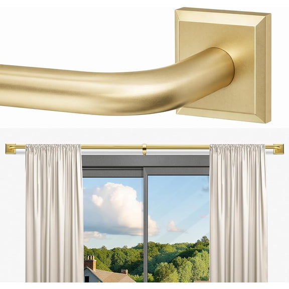 Gold Curtain Rods for Windows 66-152Inch(5.5-12.7ft) Heavy Duty Wrap Around Blackout Curtain Rods, Extra Long Adjustable Room Darkening Drapery Rod for Bedroom, Living Room & Outdoor Patio