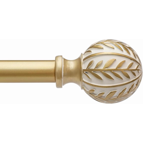 Gold Curtain Rods for Windows 72 to 144 inch,1" Adjustable Heavy Duty Window Curtain Rod Leaf Finials,Rustic Decorative Drapery Rods Set,Size:36-150''
