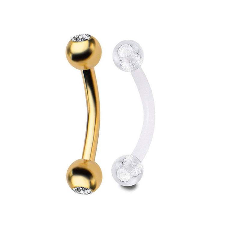 10pc Double Clear Gem 16g 316L Steel Curved Eyebrow Rings Wholesale 10pc Double Clear Gem 16g 316L Steel Curved Eyebrow Rings Wholesale