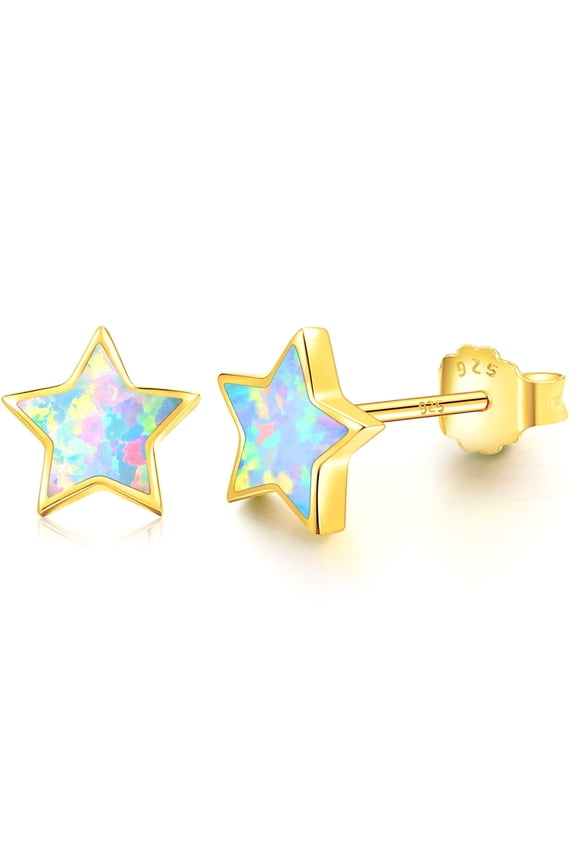 Gold Cute Opal Star Cartilage Stud Earrings for Women 925 Sterling Silver Tragus Tiny Small Studs Earring