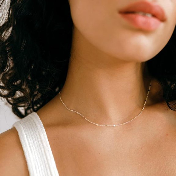 Gold Dainty Choker Necklace For Women 14K Gold/Silver Plated Satellite Choker Shining Dots Chain Thin Trendy Beads Paperclip Necklaces Jewelry Gift[o1627]