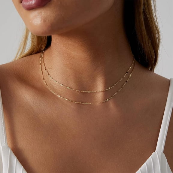 Gold Dainty Choker Necklace For Women 14K Gold/Silver Plated Satellite Choker Shining Dots Chain Thin Trendy Beads Paperclip Necklaces Jewelry Gift[o1629]