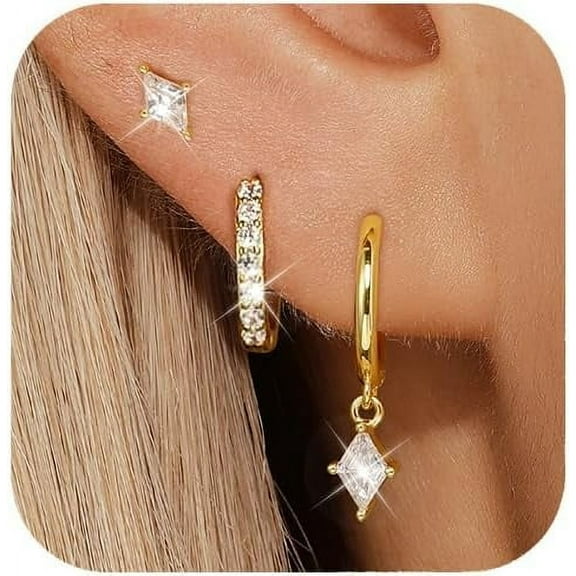 Gold Dainty Earrings Set For Women,14k Earring Stacks Gold Plated Small Stackable Earrings,Cartilage Dangle Jewelry Hoop Earring Sets For Multiple Piercing,Birthday Ideas For Mom Friend Wife