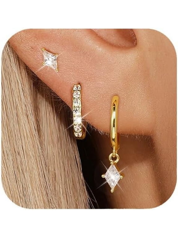 Gold Dainty Earrings Set For Women,14k Earring Stacks Gold Plated Small Stackable Earrings,Cartilage Dangle Jewelry Hoop Earring Sets For Multiple Piercing,Birthday Ideas For Mom Friend Wife