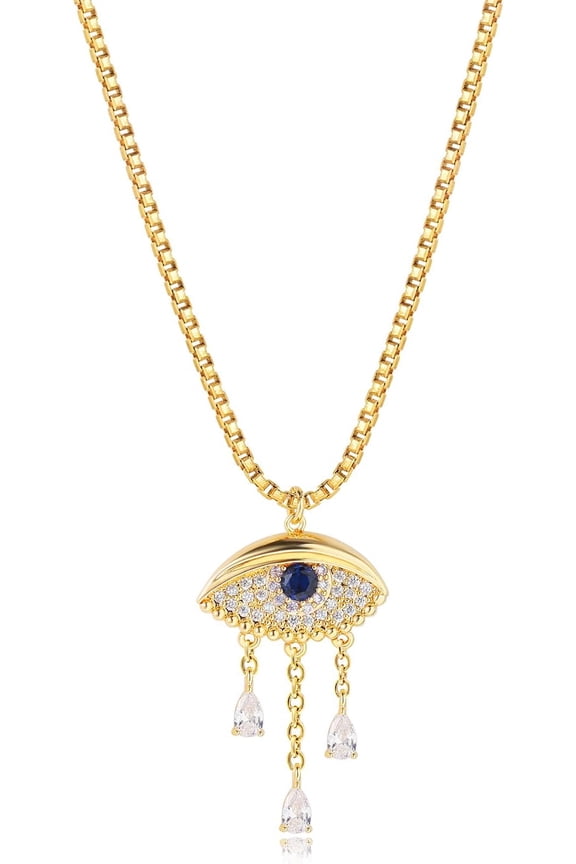 Gold Dainty Evil Eye Necklace For Women 18K Gold Plated Cute Delicate Solitaire Cubic Zirconia Boho Protection Evil Eye Minimalist Simple Necklace[o6912]