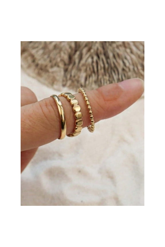 Gold Dainty Stackable Ring Set Of 3, Waterproof Minimal Boho Rings For Women