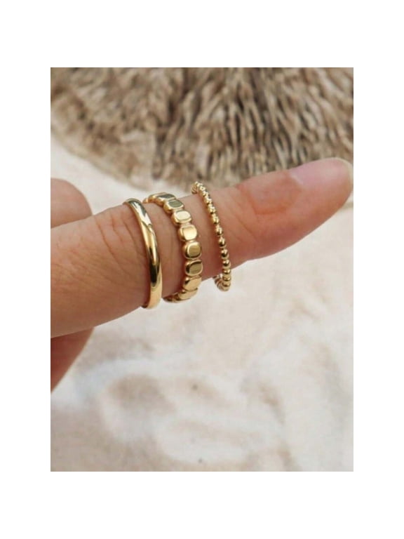 Gold Dainty Stackable Ring Set Of 3, Waterproof Minimal Boho Rings For Women