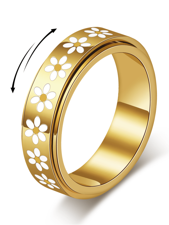 Gold Daisy Fidget Ring with Rotating Band