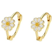 ZETSHION Gold Daisy Flower Hoop Earrings Huggies for Women Girls Cartilage 925 Sterling Silver Small Floral Hoops Earrings Cuffs