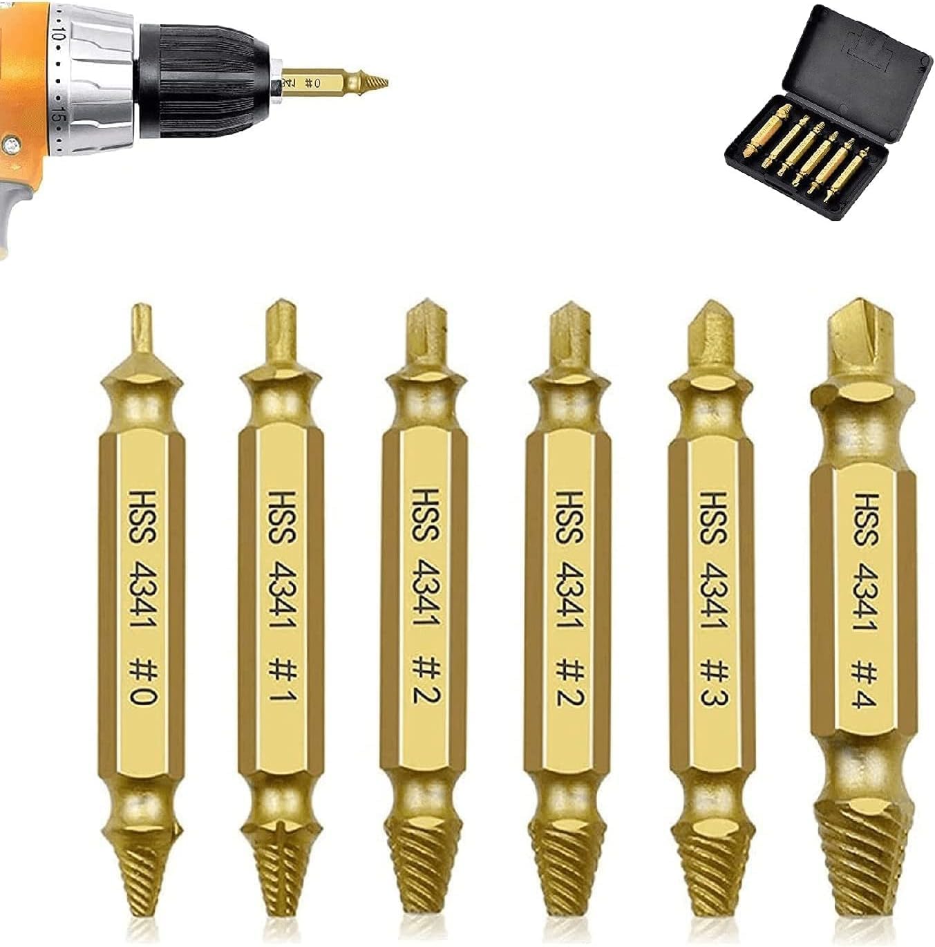 Gold Damaged Screw Extractor Kit and Stripped Screw Extractor Set
