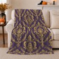 thumbnail image 1 of Gold Damask Medallions on Purple Field, Elegant Vintage Style for Pattern Lovers, Ornate Floral Scroll Pattern and Housewarming Gift, Cozy Flannel Blanket for Bedroom and Guest Room, Home Decor, 1 of 9