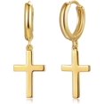 thumbnail image 1 of Gold Dangle Drop Hoop Earrings for Women Men Gold Plated Dainty Earrings Hypoallergenic Star Cross Huggie Hoops Jewelry for Everyday Wear, 1 of 5