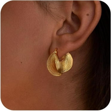 Gold Dangle Earrings for Women 14K Gold Plated Statement Retro Geometric Drop Stud Earring Dainty Hypoallergenic Lightweight Earrings for Women Trendy Jewelry Gifts