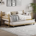 thumbnail image 1 of Gold Daybed with Trundle Bed, Twin Size Metal Day Bed with Floral Headboard, Modern Metal Sofe Bed Frame with Pull-Out Trundle, Heavy Duty Steel Slats Supports, for Living Room, Guest Room, 1 of 8