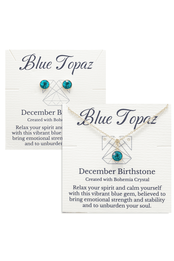 Gold December Birthstone Necklace and Stud Earrings Set with Bohemian Crystals, 14K Gold Plated, Birthday Month Gift, Great for Mom.