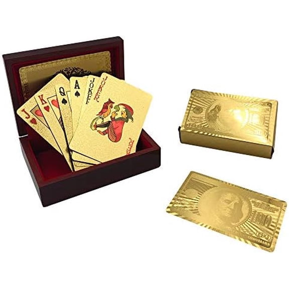 Gold Deck of Cards - Waterproof Playing Cards Luxury Playing Cards with Wooden Gift Box,Great for Poker Cards Game, Game Nights and Casino Party