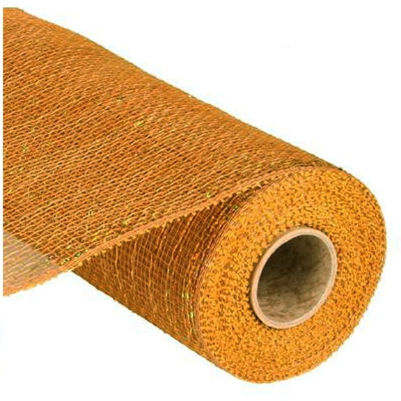 Gold Deco Mesh 10 inch x 30 feet Deco Poly Mesh Ribbon Gold Brown with Laser Gold Foil : RE130163