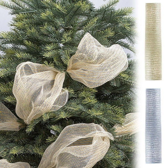 Gold Deco Mesh Christmas Ribbon 20-Inch Wide, Metallic Glitter Wire Mesh Netting for Tree Decorating, Wreath Making, Garland Crafting and Holiday Bow Designs (10-Yard Roll)