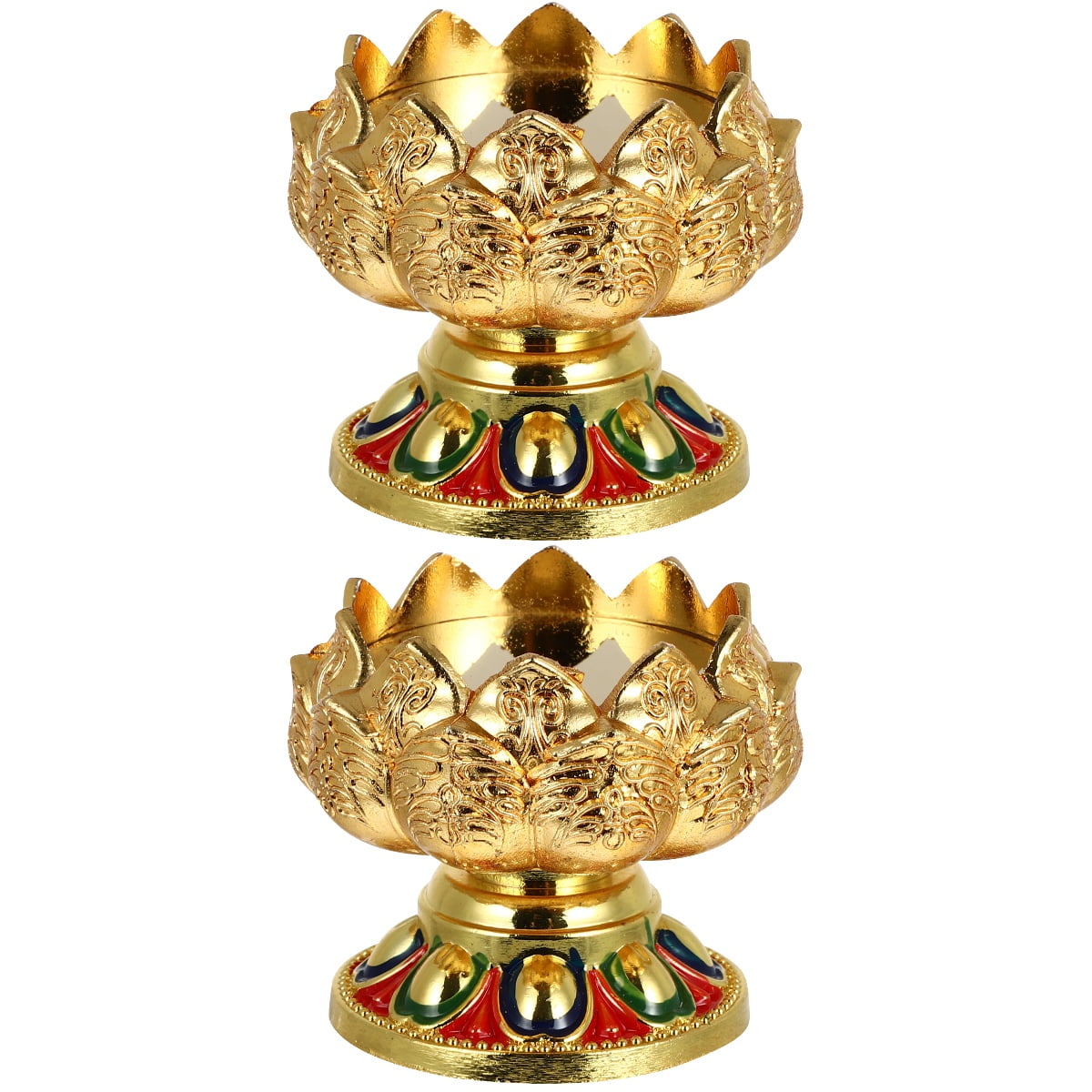 Gold Decor 2 Pieces Indian Lotus Candle Holder Ghee Metal Alloy
