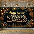 thumbnail image 1 of Gold Decor Happy New Year Banner Firework Design New Year Backdrop Clock City Skyline Year 2026 Background for New Year Party New Year Eve Celebration Indoor Decoration, 1 of 9