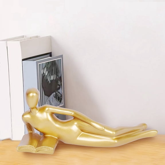 Gold Decor Reading Statue Home Decorations Gold Accent Home Decor for Living Room Resin Abstract Reading Figurines B