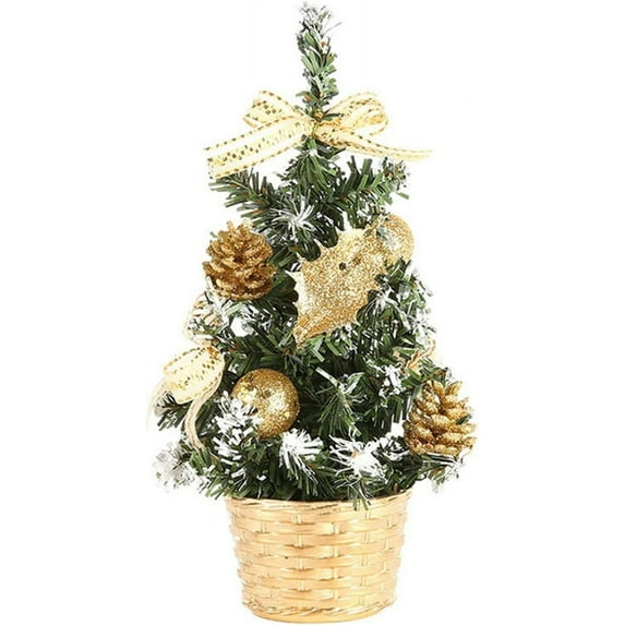 Gold Decorated Small 20cm Christmas Tree Cedar Pine On Sisal Silk Mini Christmas Tree Ornaments
