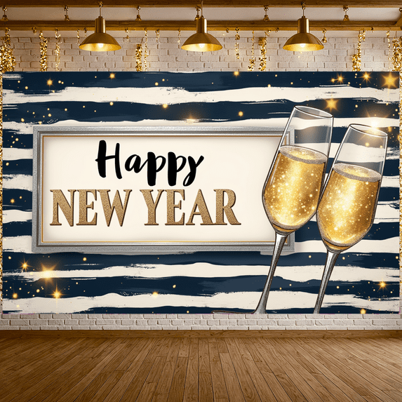 Gold Decoration Happy New Year 2026 Clock Design Fireworks Pattern for Party Celebration Holiday Event Indoor Decoration