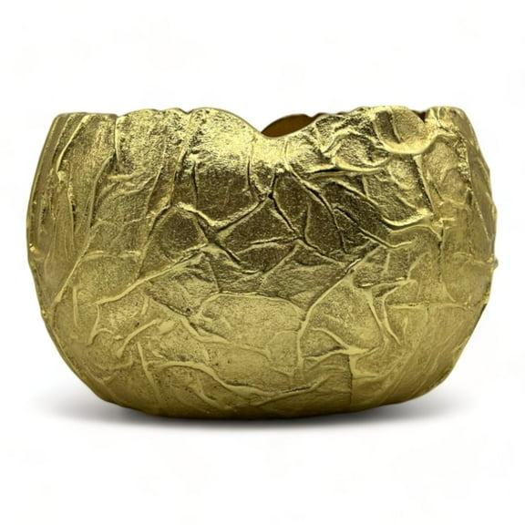 Gold Decorative Aluminum Metal Stone Flower Bowl Home Decor 10 in x 10 in x 6 in, by 90210 Kitchen and Bath