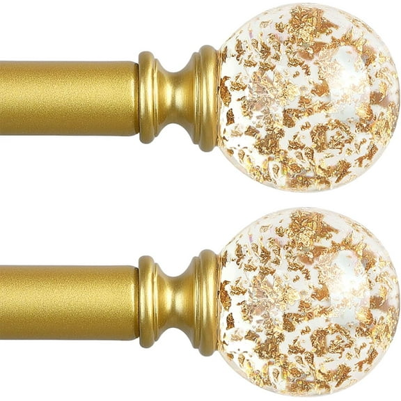 Gold Decorative Crystal Curtain Rods 2 Pack:18-45" Heavy Duty Adjustable Window Curtains Rods for Bedroom Living Room,Brass Golden Modern Girly Acrylic Drapery Rod with Sheer Bling Foil Finials
