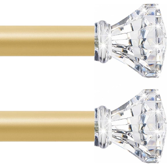Gold Decorative Crystal Curtain Rods 2 Pack:Heavy Duty Adjustable Window Curtains Rods for Living Room Bedroom,Brass Gold Modern Acrylic Drapery Rods Set with Clear Bling Diamond Finials,36-88"