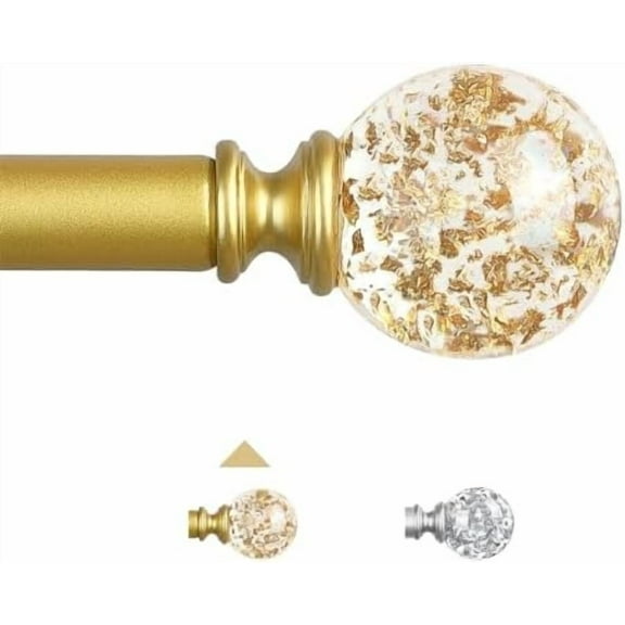 Gold Decorative Crystal Curtain Rods:36-88 Inch Heavy Duty Adjustable Window Curtains Rods for Bedroom Living Room,Brass Golden Modern Girly Acrylic Drapery Rod with Sheer Bling Foil Finials