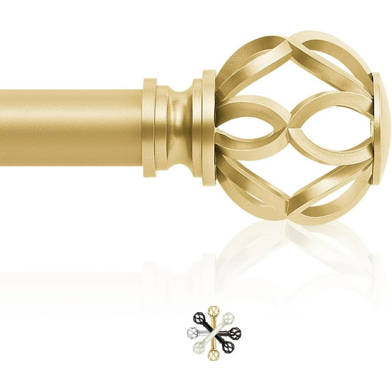 Gold Decorative Farmhouse Curtain Rods:72-144" Adjustable Heavy Duty Single Window Curtain Rod for Bedroom Living Room,Brass Gold Boho Rustic Drapery Rods with Vintage Twist Finial Easy Install