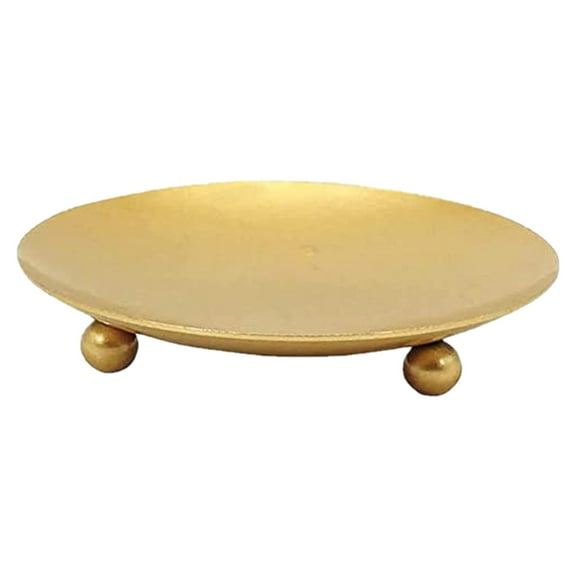 Gold Decorative Iron Plate Candle Holder 4.33'' Candle Stand Candle Plate for LED & Wax Candles, Incense Cones, Spa, Weddings