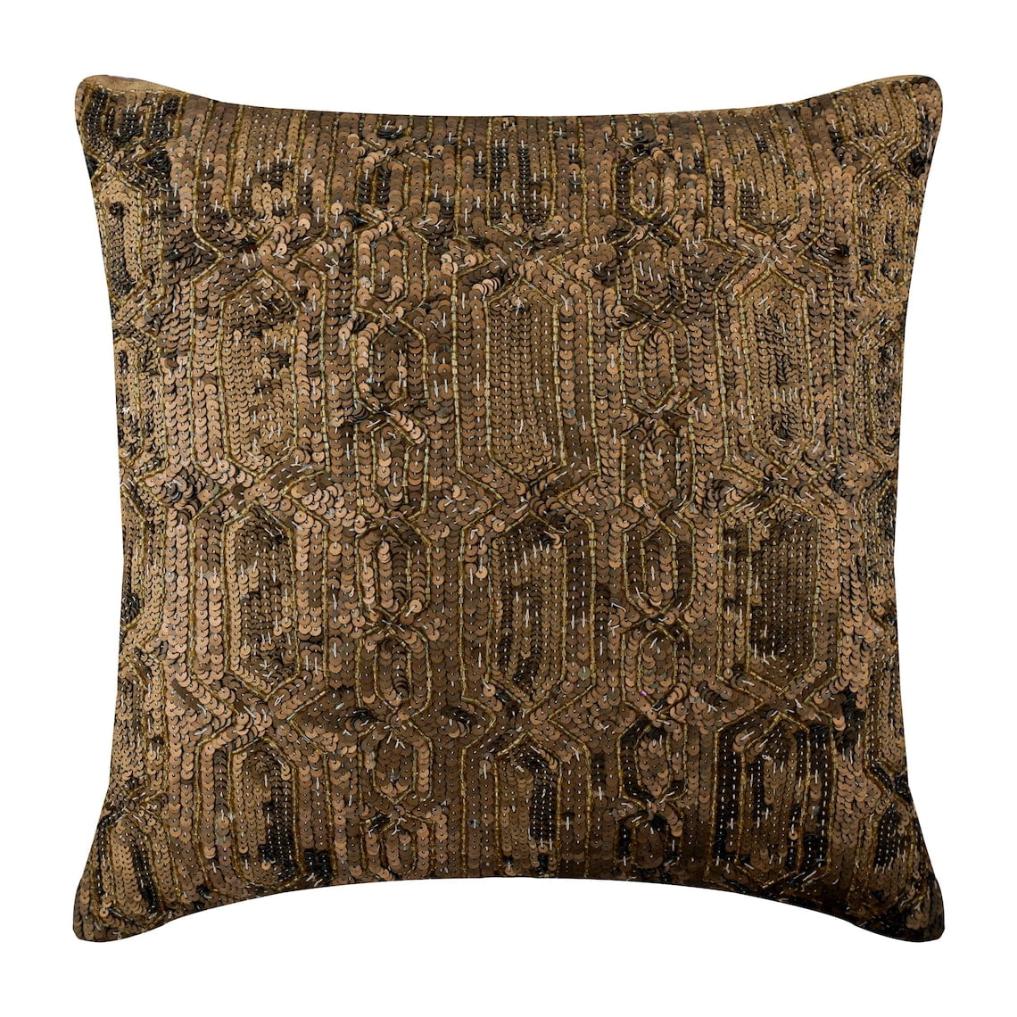 Gold Decorative Pillow Cover, Sequins Lattice Trellis Antique Glitter Pillow Cover, 20x20 inch (50x50 cm) Pillow Cover, Geometric Modern Pillow Cover, Square - Gold Old Times