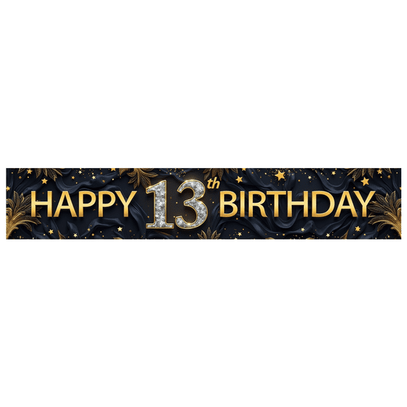 Gold Design Banner Glitter Accents Milestone Birthday Party Decoration for Teenage Celebration Indoor Event Festivity
