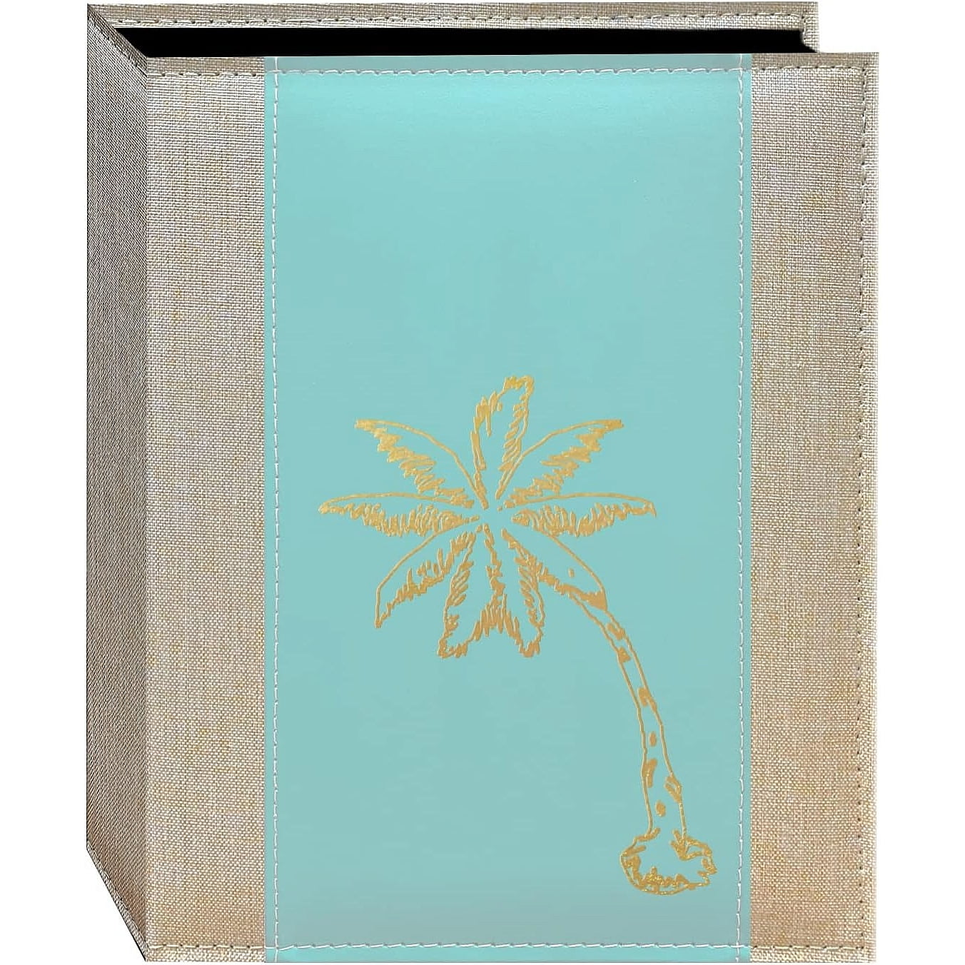 Gold Design Embossed Seagrass Crystal Palm album holds 200 4x6 photos - 4x6
