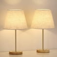 thumbnail image 1 of Gold Desk Lamp with Linen Shade, Modern Wood Bedside Lamp Set of 2, 1 of 7