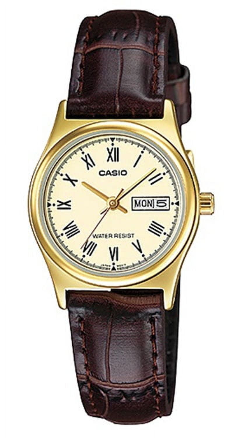 Gold Dial Brown Leather Ladies Watch LTP-V006GL-9B