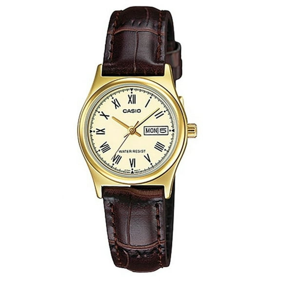 Gold Dial Brown Leather Ladies Watch LTP-V006GL-9B
