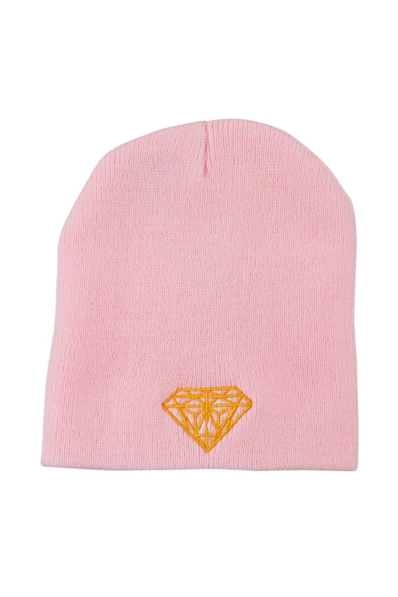 Gold Diamond Embroidered Youth Short Beanie - Light Pink OSFM