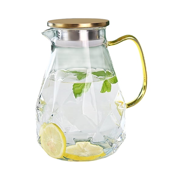 Gold Diamond Facet Glass Water Pitcher 1.5 Liter Thickened Durable Construction With Gold Tone Stainless Steel Lid For Juice Beverage Storage