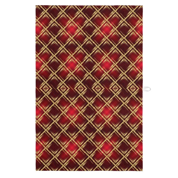 Gold Diamond‑Grid Red Kitchen Towels Dish Towel Pack of 1 Festive Glitter Rhombus Soft Dish Cloth Set Absorbent Dishcloth for Drying Dishes, Hand Towels 18 x 28 Inches