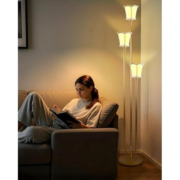 Gold Dimmable Floor Lamp, 63IN Vintage Tall Standing Lamps Unique Candle Holder Style, 3000K Warmwhite Mid Century Modern Floor Lamp for Living Room Bedroom Home Office(Bulbs Included)