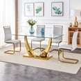 thumbnail image 1 of SUDICA 5-Piece Modern Dining Table Set, 63 inch Glass Table with Gold Base and 4 Light Gray PU Chairs, 1 of 9