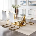 thumbnail image 1 of SUDICA 63 Inch Glass Dining Table Set with White PU Chairs, Gold Metal Base, 5 Pieces for Dining Room, 1 of 8