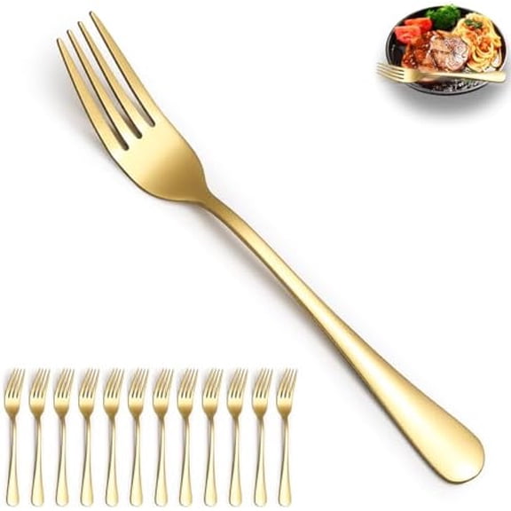 Gold Dinner Forks 12 Pieces, Stainless Steel Titanium Gold Plating Table Forks for Home, Restaurant, Wedding, Parties, Events, Daily Use